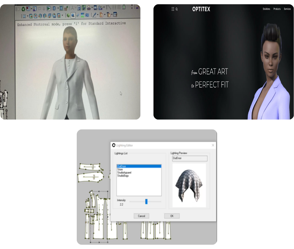 Captură de ecran Optitex — prototipare 3D pentru un sacou produs la The Uniform Maker